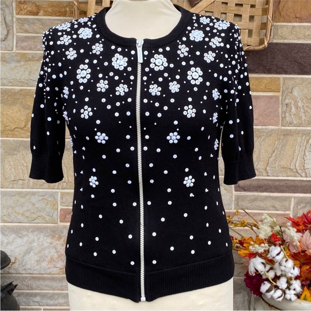 MICHAEL Michael Kors Beaded Zip Front Cardigan Sweater
